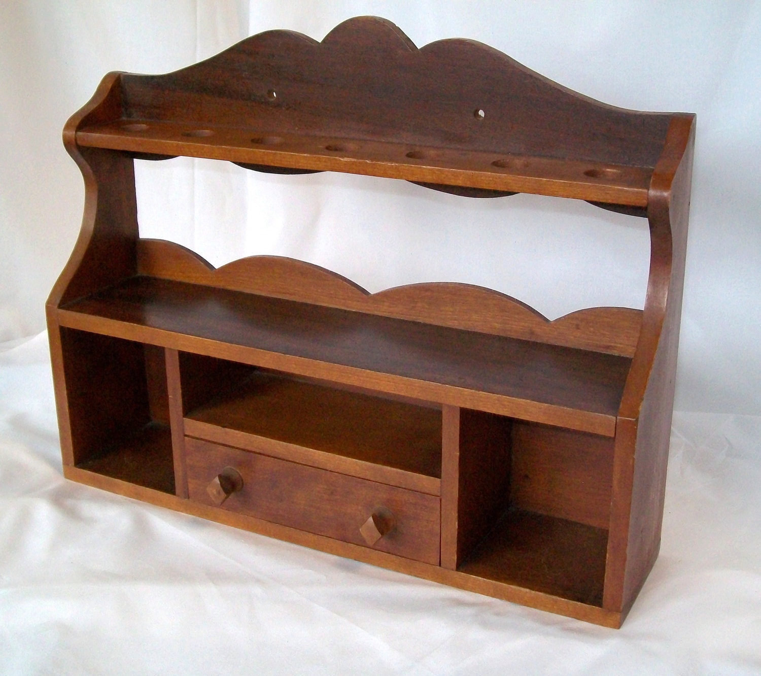Antique Pipe Stand Vintage Wooden Shelf with Drawer Wall