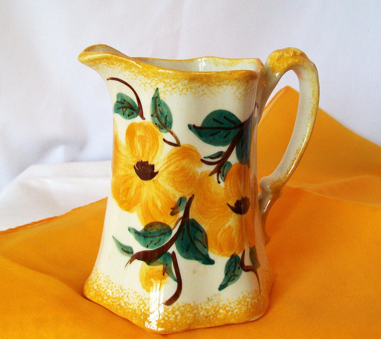 Vintage Ceramic Syrup Pitcher Cash Family Hand Painted Yellow