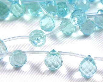 Aqua Quartz Faceted Glass Briolette Teardrops, 12x9mm - 20 pcs (1 strand)