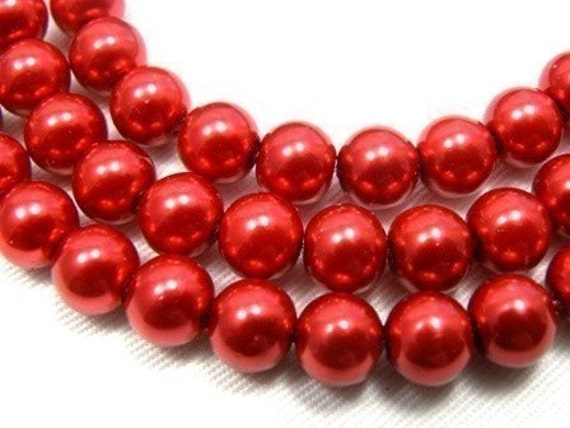 8mm Red Glass Pearl Beads 4 full strand 16 inch by DestashBin