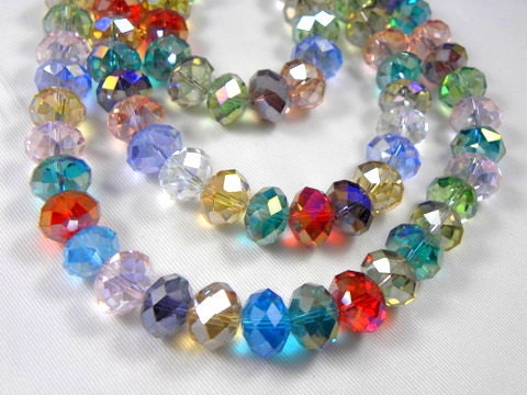Large Multicolor Faceted Glass Rondelle Beads 14x11mm full