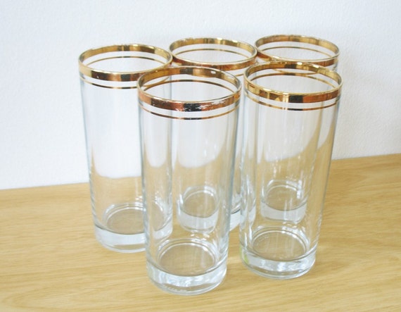 vintage 60s gold rimmed high ball tumblers set by RustBeltThreads