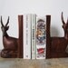 vintage gazelle carved wood bookends