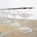 champagne glasses, silver rim champagne glasses, mid century coupe glasses