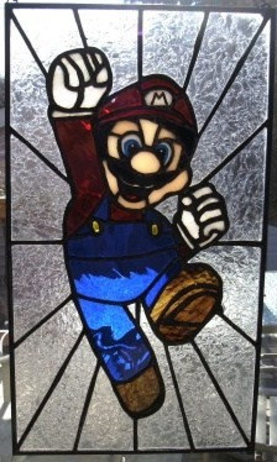 Items similar to Stained Glass Panel...Tiffany Style Super Mario