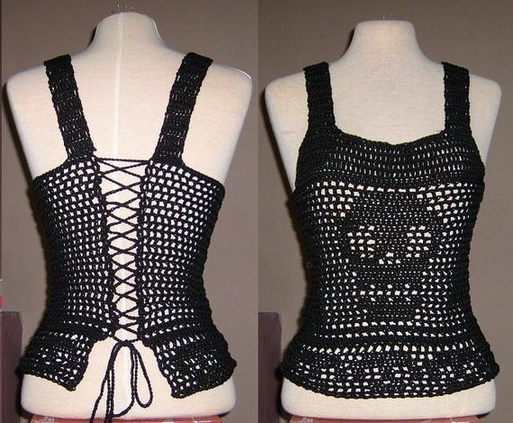 Crochet Skull Pattern Corset Top Crochet Emo Goth Altair Crochet skull pattern corset top crochet emo goth altair