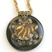 Button Jewelry - SALE Vintage Filigree and Vintage Bakelite and vintage Glass Button Gold Luster Pendant