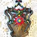 Antique Cast Iron TRIVET Hand Painted Hearts and Starburst Large