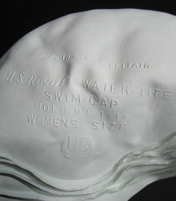 50s 60s Swim Cap With Chin Strap White Embossed Floral Vintage