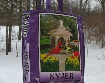 Upcycled Reusable market grocery tote bag for bird lovers