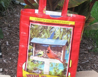 Upcycled Reusable market grocery bag for bird lovers
