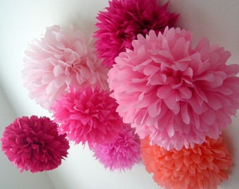 pinks 10 tissue paper poms diy wedding decorations birthday party decorations - Tissue Paper Decorations pinks 10 tissue paper poms diy wedding decorations birthday party decorations - Tissue Paper Decorations