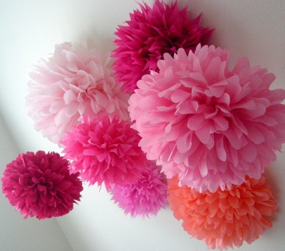 PINKS 10 tissue paper poms  diy  wedding decorations 