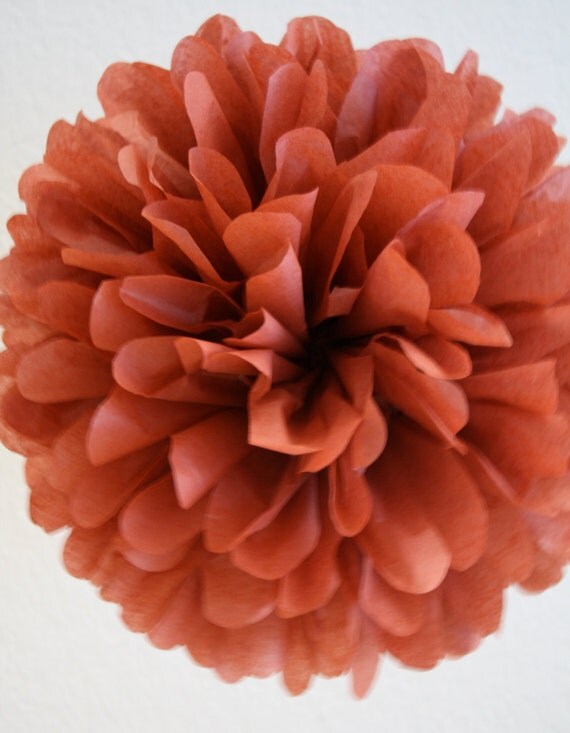 BURNT RED / 1 tissue paper pom pom / diy / wedding decorations / red decorations / aisle marker poms / hanging poms / nursery decorations Il_570xn