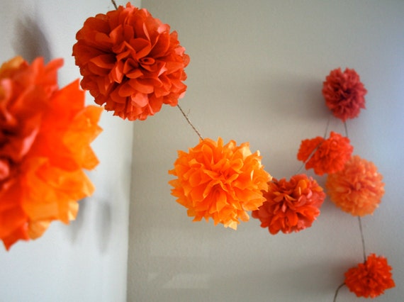 garland tissue paper pom pom / garland tissue ORANGE nursery pom decoration pom diy / MIX paper