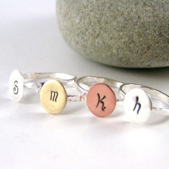 Custom Initial Alpha Rings In Sterling Silver Copper Or