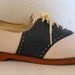 Sz 9.5 Vintage cream and blue leather lace up shoes.