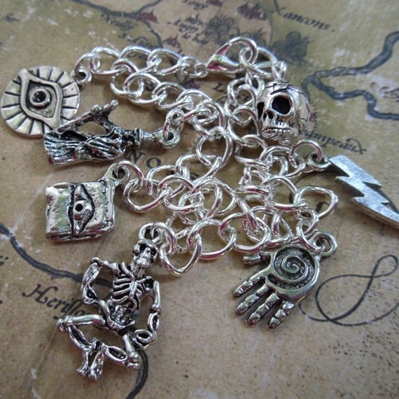 Black Magic charm bracelet silver and pewter evil by cuteandfun