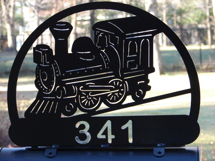 Custom Steam Engine MAILBOX TOPPER Metal Address Sign by artbyjack