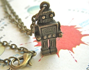 Robot Necklace Antiqued Bronze Steampunk Robot Steampunk Necklace Brass Chain