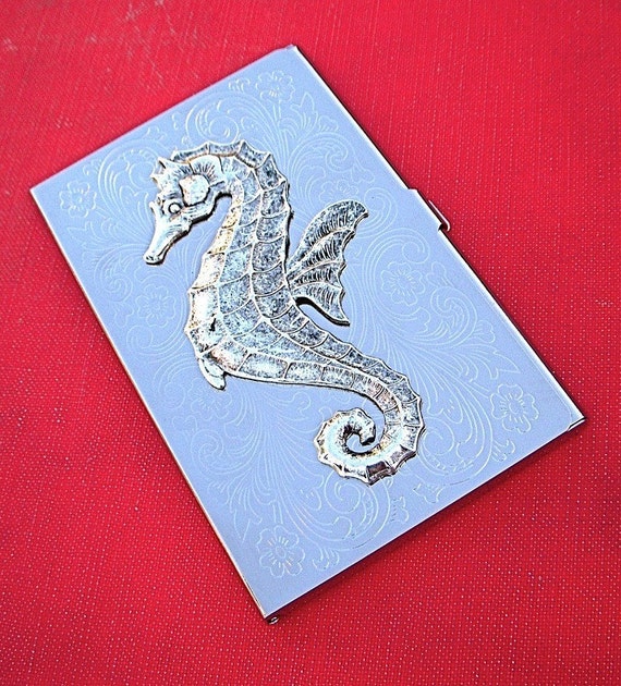 SEAHORSE BUSINESS CARD HOLDER STERLING SILVER PLATED