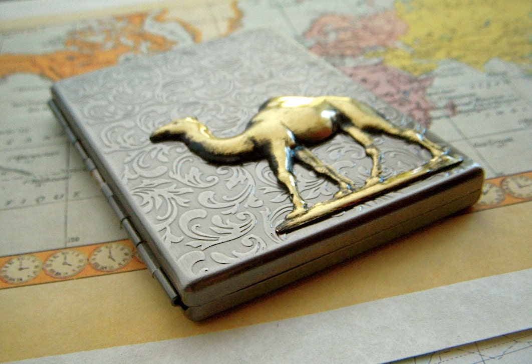 Camel Cigarette Case Silver & Brass Mixed Metals Vintage