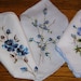 Vintage Lot of 3 Embroidered Blue Floral Bridesmaid Wedding Handkerchiefs, ALL PERFECT, 6986