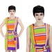 60s MOD Mexican Dress Bright Neon Rainbow Striped 70s Mini Sleeveless Boho Hippie Small Medium S M