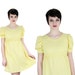 Vintage Dolly Dress Yellow 60s 70s Mod Babydoll Lolita Empire Waist Puffy Sleeves Puff Small S