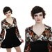 MOD Mini Dress Vintage 60s 70s Bright Floral Print Flowers Empire Waist Dolly Lolita Small S XS
