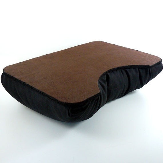 Large Brown Faux Leather Laptop Lap Desk with black pillow