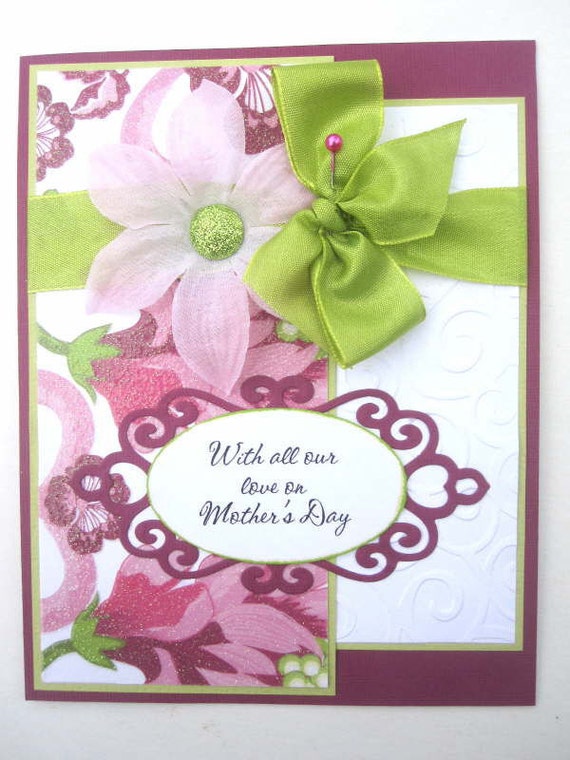 Elegant Mother's Day card lime green pink by BellaCardCreations