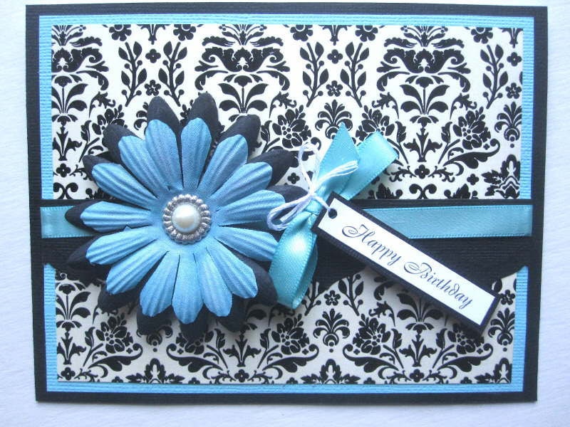Handmade Birthday card for female black and blue beauty