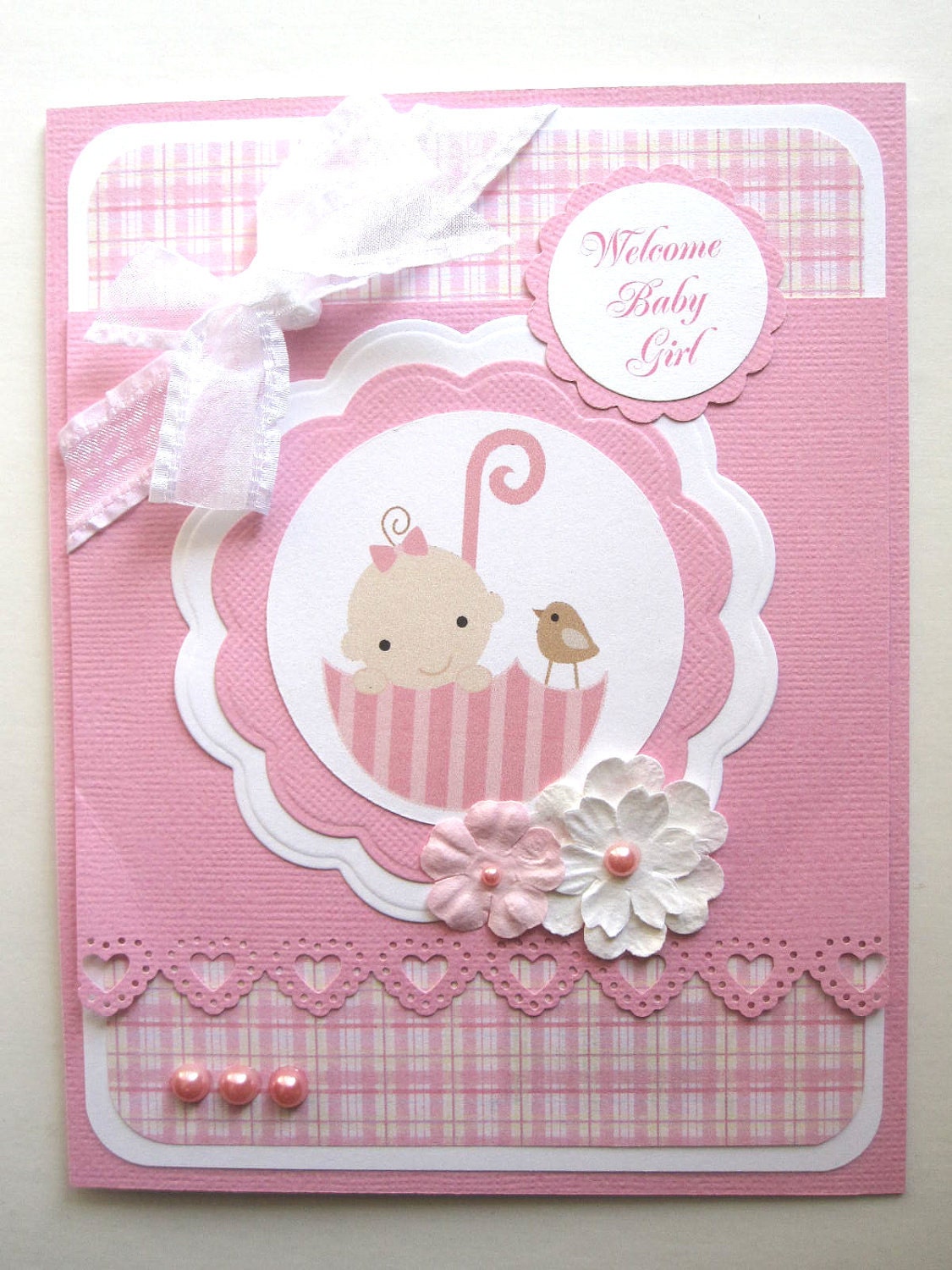 Handmade New Baby Girl Or Baby Shower Card Can Be Personalized