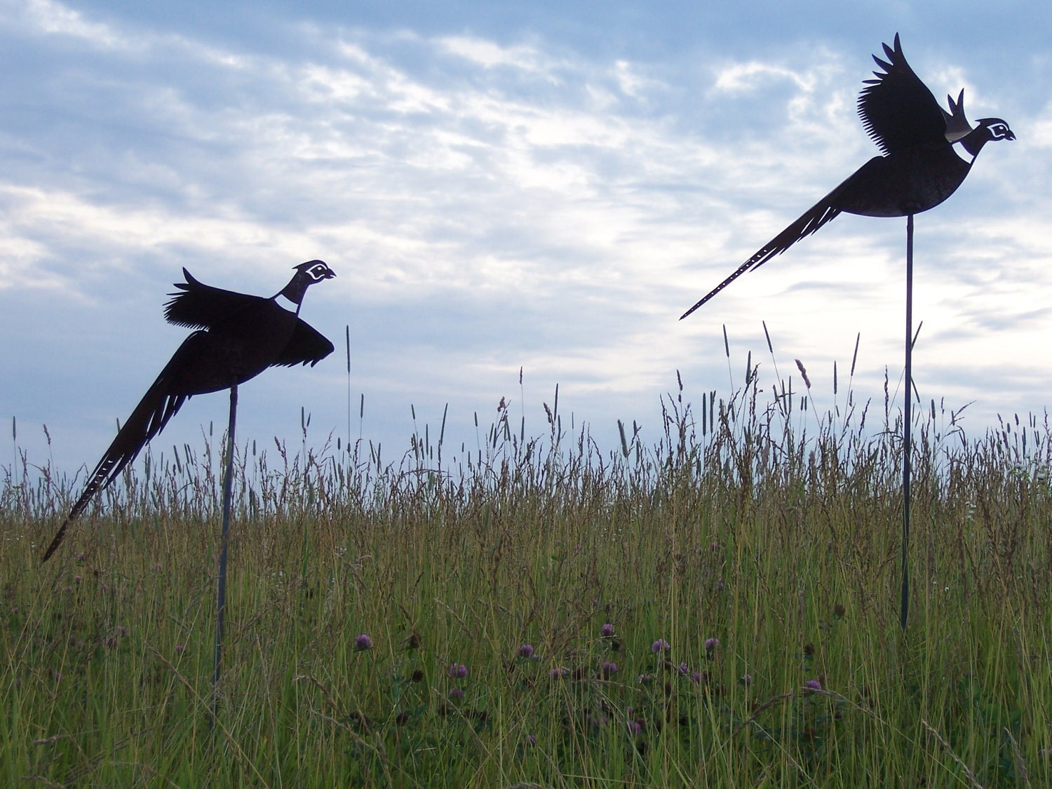 Pair of Metal Pheasant Sculptures stunning metal art