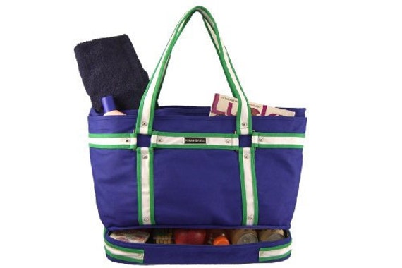Items similar to Canvas Tote Bag with compartments and zipper top - Cooler Tote, Beach Bag ,with ...