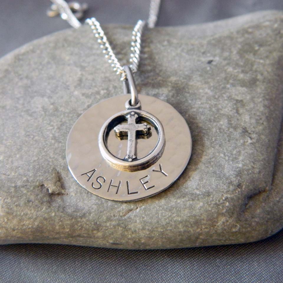Custom Name or Confirmation Cross Necklace by WireNWhimsy on Etsy