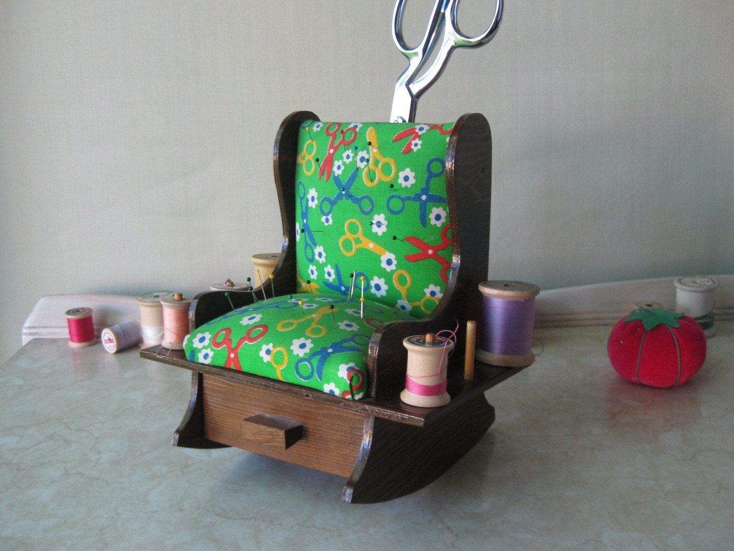 Wooden Rocking Chair Pin Cushion/ Sewing Caddy by LastClan on Etsy