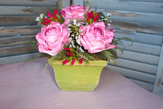 Floral Arrangement Romantic Shabby Chic Pink Roses In