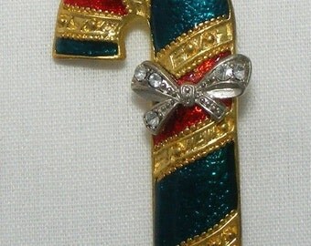 Christmas Colors Pin Brooch Enamel Rhinestone Candycane