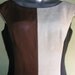 L 50s 60s Color Block Linen Dress Brown Black Cream Curvy Sexy 38/40 bust