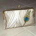 Peacock Feathers Embroidered Silk Luxury Clutch\/Purse Ivory w\/Chain
