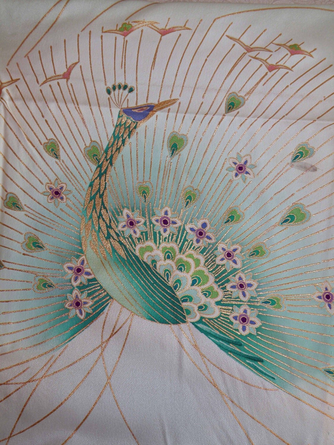 Silk Kimono Fabric Scarf/Wrap/Shawl..Peacock..Cherry