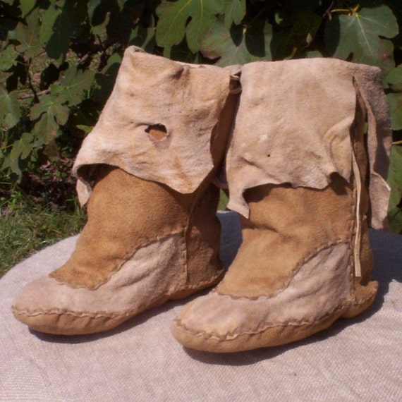 Brain Tanned Buckskin Zuni Style Moccasin Boots by PahanaHides