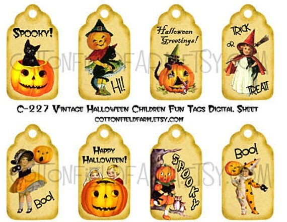 Items similar to Vintage Halloween Tags Digital Collage Sheet C-227 for ...