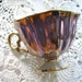 Periwinkle and Gold Lusterware Tea Cups and Saucers