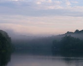 Connecticut's Lake Mohegan Misty Morning Photo - 11x14 Color Nature Landscape Photography Print - Fog Forest Woodland Blue Purple Dawn Art