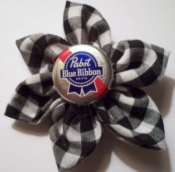 Pabst Blue Ribbon Beer Bottle Cap Gingham Hair Flower
