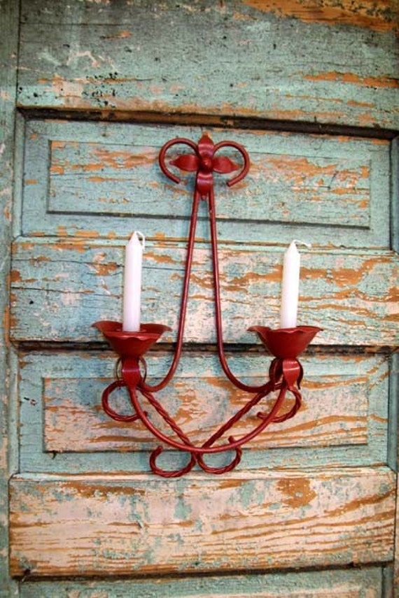 Vintage Candle Sconce Pair Upcycled Farmhouse by VintageInColour