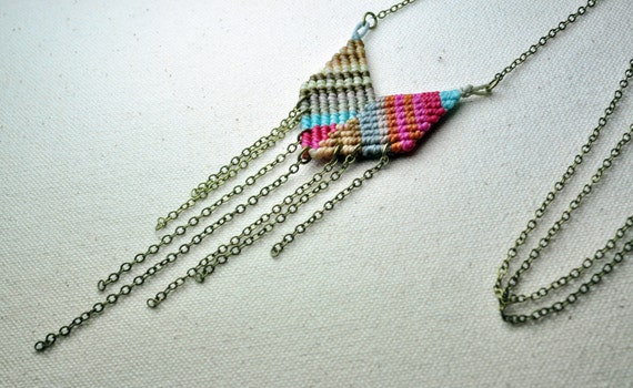 Single Chevron Necklace in Pink and Neutrals